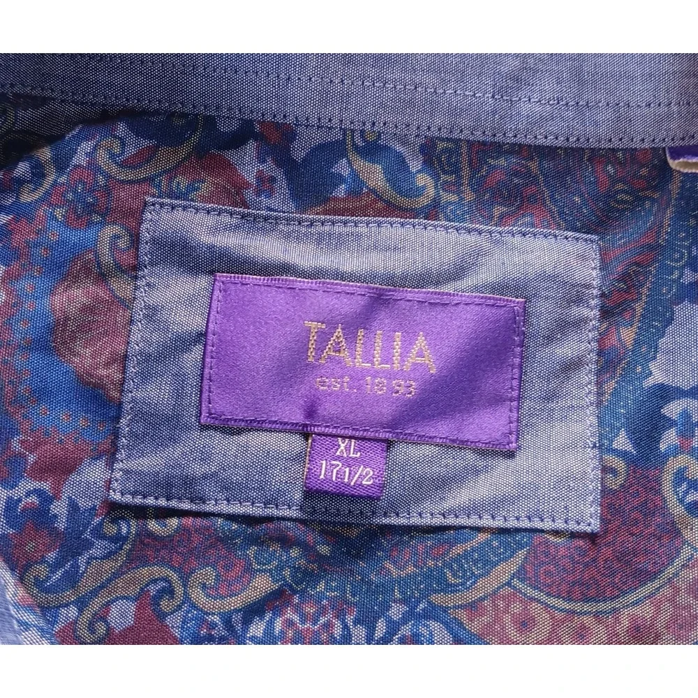 Tallia Men's Large Vibrant Blue‎ Paisley Shirt 100% Cotton XL 17 1/2